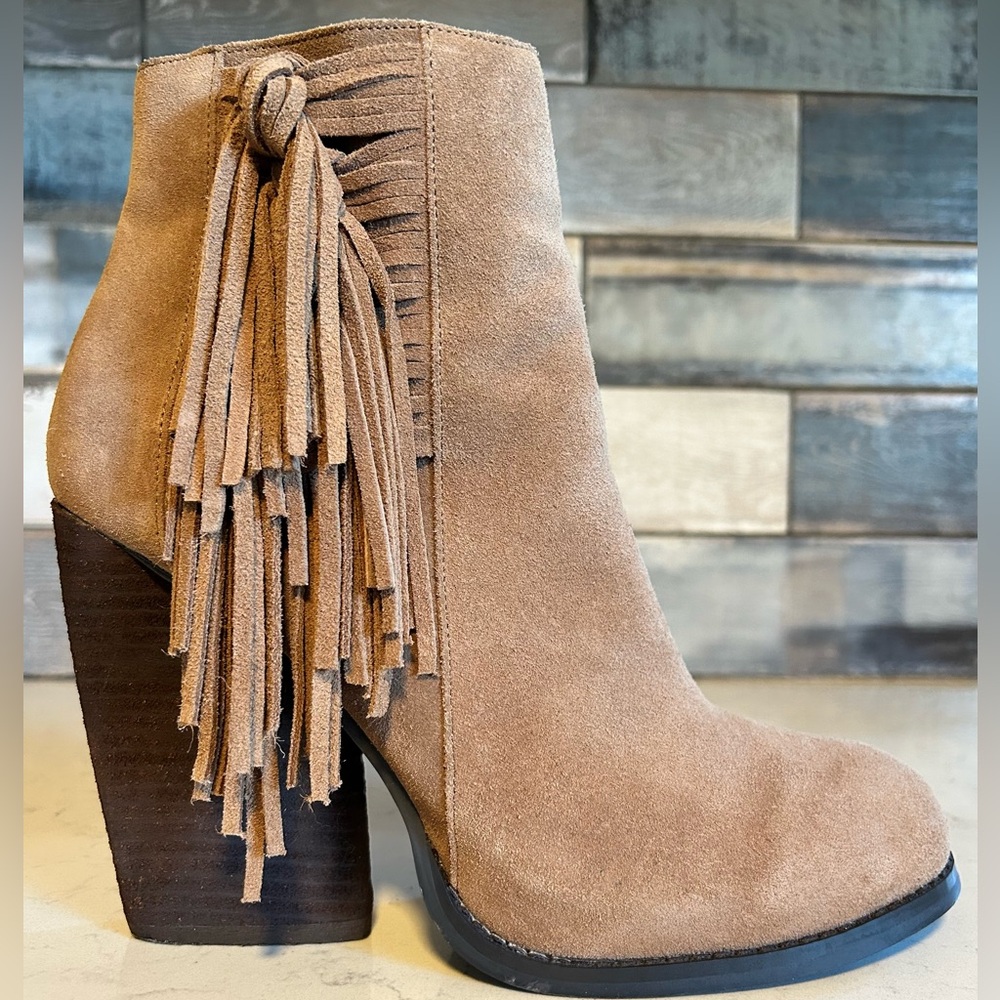 Very Volatile Dreamcatch Suede Leather Fringe Stacked Block Heel Ankle Boots - Picture 5 of 16